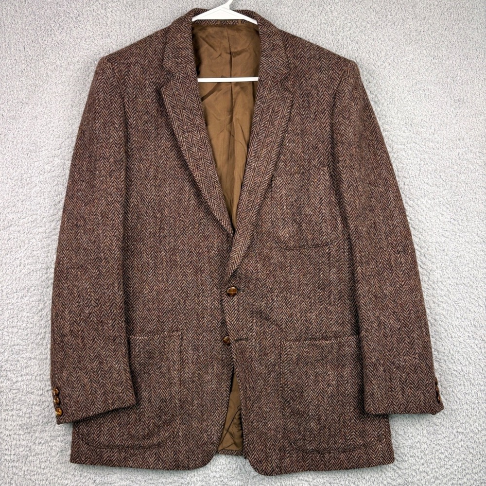 Harris Tweed Blazer Mens 42 Brown Herringbone Wool Sport Coat 70s Thick